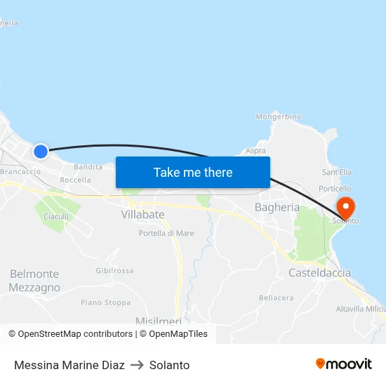 Messina Marine Diaz to Solanto map