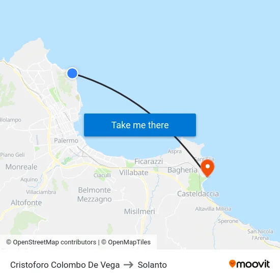Cristoforo Colombo De Vega to Solanto map