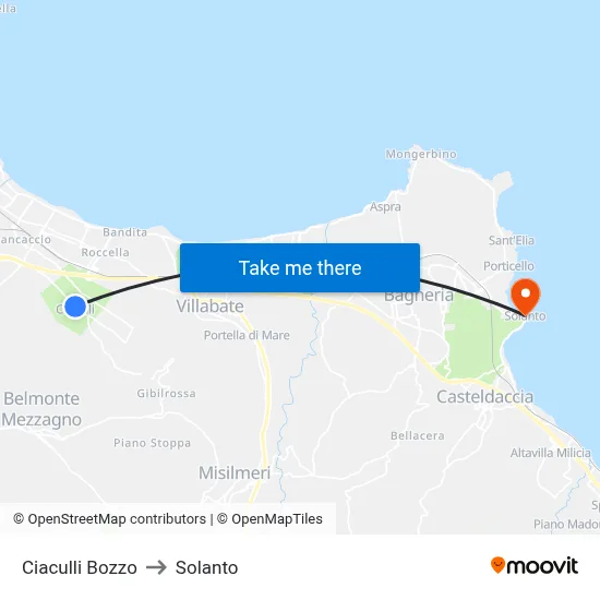 Ciaculli Bozzo to Solanto map