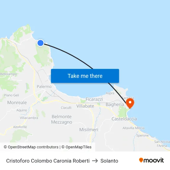Cristoforo Colombo Caronia Roberti to Solanto map