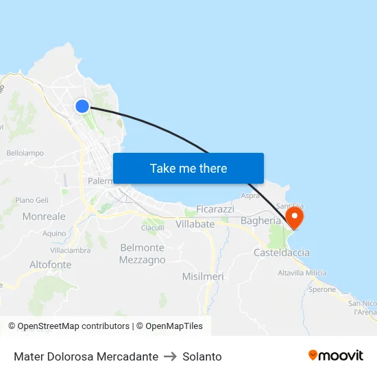 Mater Dolorosa Mercadante to Solanto map