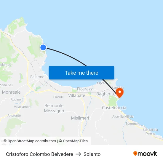 Christopher Columbus Belvedere to Solanto map