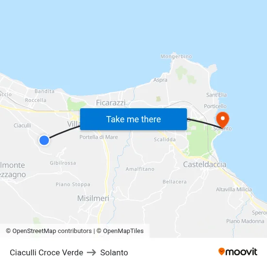 Ciaculli Green Cross to Solanto map