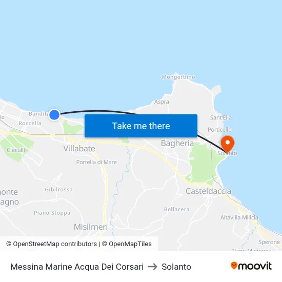 Messina Marine Acqua Dei Corsari to Solanto map