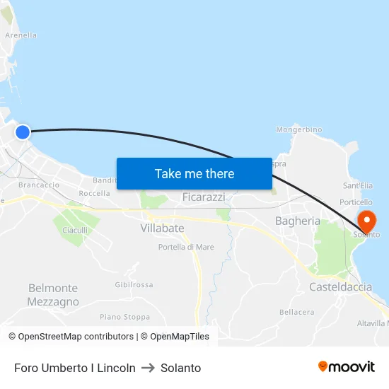 Foro Umberto I Lincoln to Solanto map