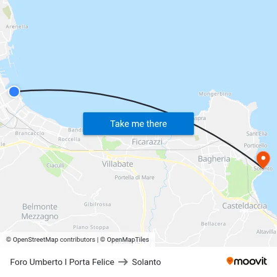 Foro Umberto I Porta Felice to Solanto map