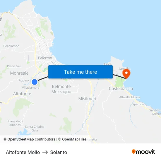 Altofonte Mollo to Solanto map