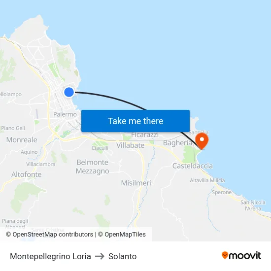 Montepellegrino Loria to Solanto map