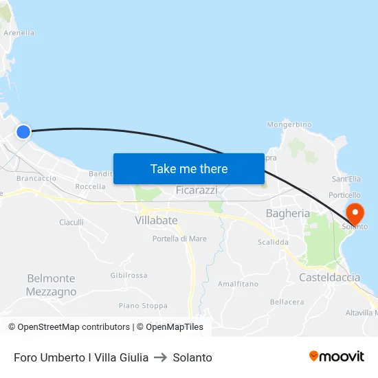 Umberto I Forum Villa Giulia to Solanto map