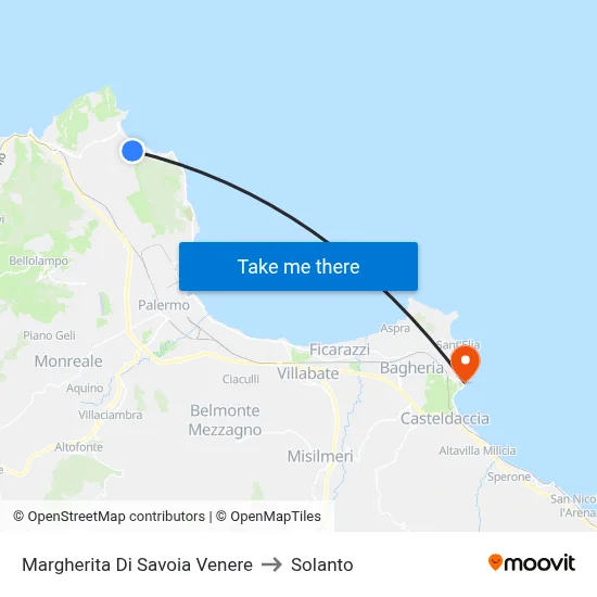 Margherita Di Savoia Venus to Solanto map