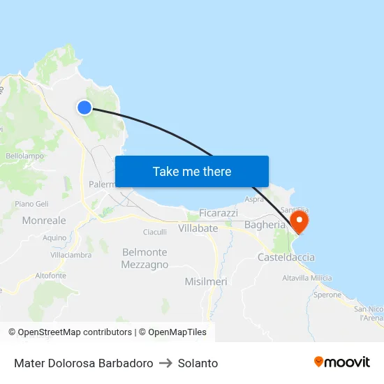 Mater Dolorosa Barbadoro to Solanto map