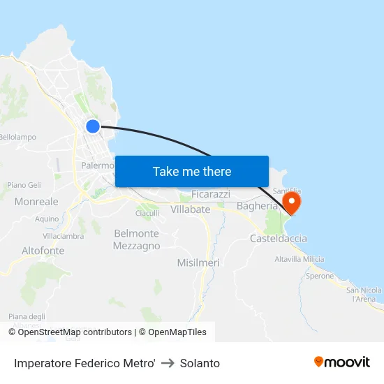 Emperor Frederick Metro to Solanto map