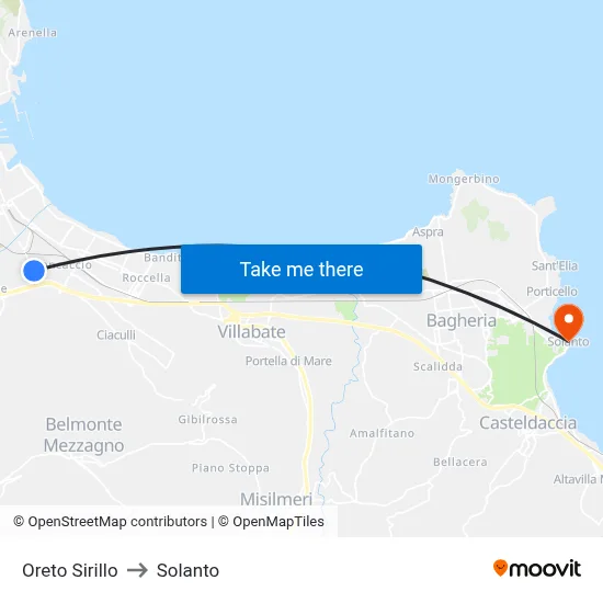 Oreto Sirillo to Solanto map