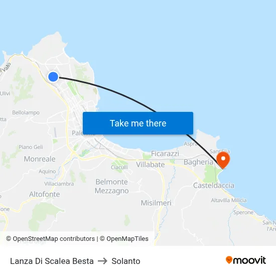 Lanza Di Scalea Besta to Solanto map