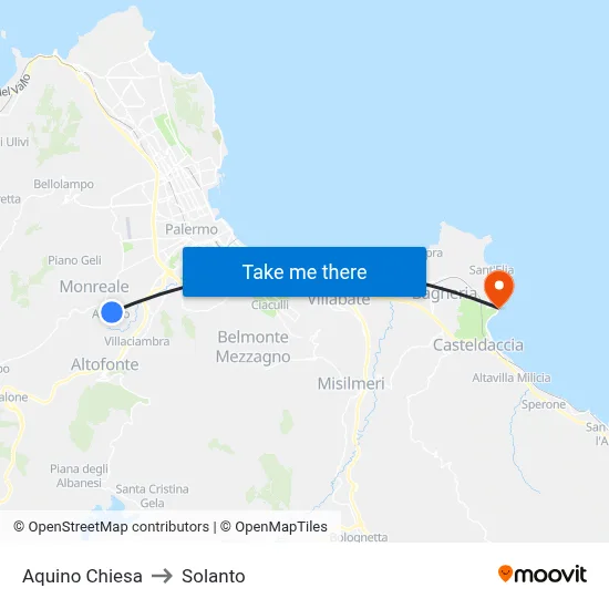 Aquino Church to Solanto map