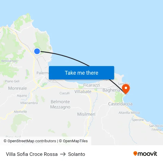 Villa Sofia Red Cross to Solanto map