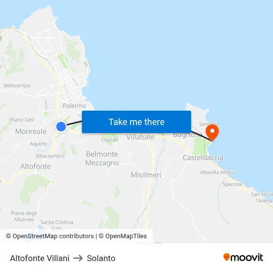 Altofonte Villani to Solanto map