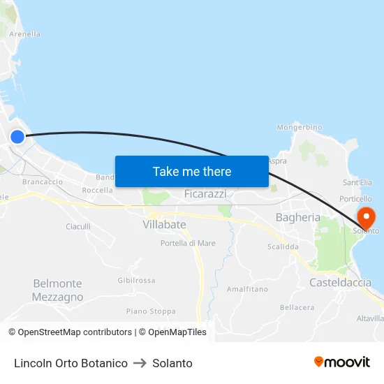 Lincoln Botanical Garden to Solanto map