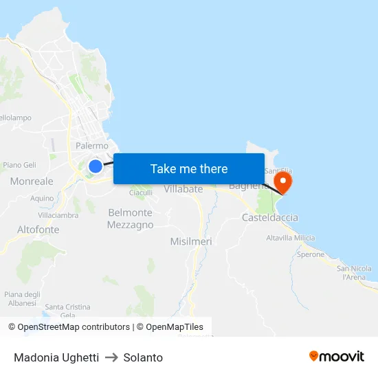 Madonia Ughetti to Solanto map