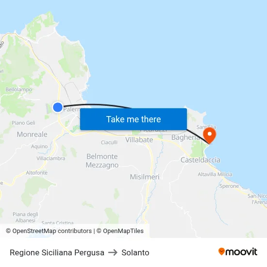Sicilian Region Pergusa to Solanto map