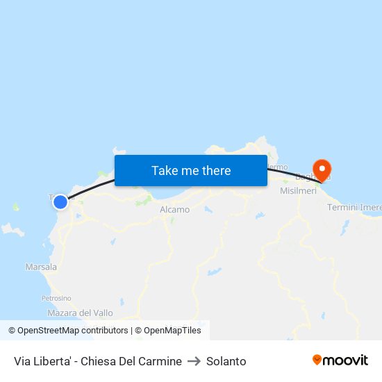 Via Liberta' - Chiesa Del Carmine to Solanto map