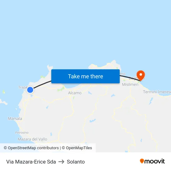 Via Mazara-Erice Road to Solanto map