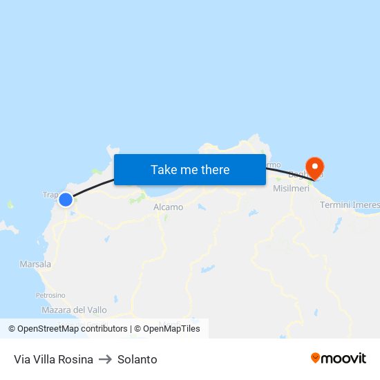 Via Villa Rosina to Solanto map