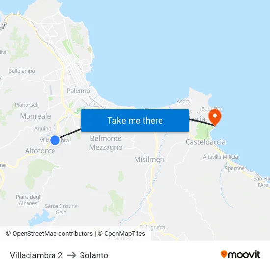 Villaciambra 2 to Solanto map
