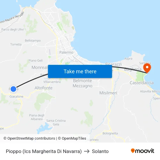 Pioppo (Margherita Di Navarra School) to Solanto map