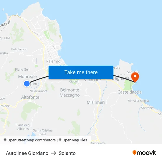 Giordano Bus Lines to Solanto map