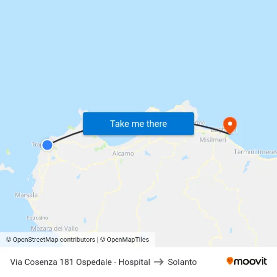 Cosenza Street 181 Hospital to Solanto map