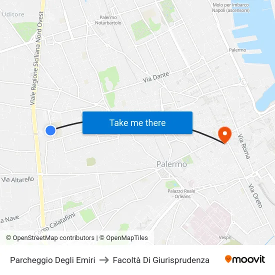 Parcheggio Degli Emiri to Facoltà Di Giurisprudenza map