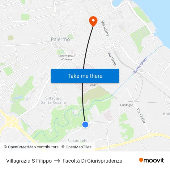 Villagrazia S Filippo to Facoltà Di Giurisprudenza map