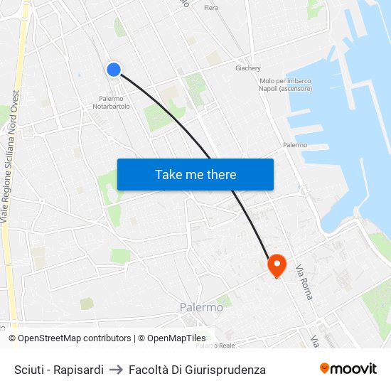 Sciuti - Rapisardi to Facoltà Di Giurisprudenza map