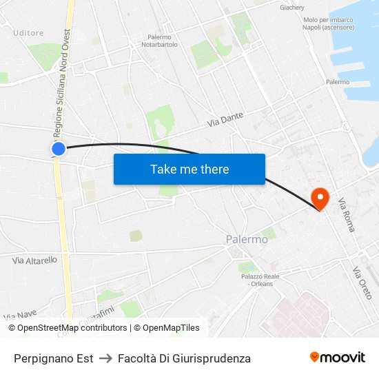 Perpignano Est to Facoltà Di Giurisprudenza map