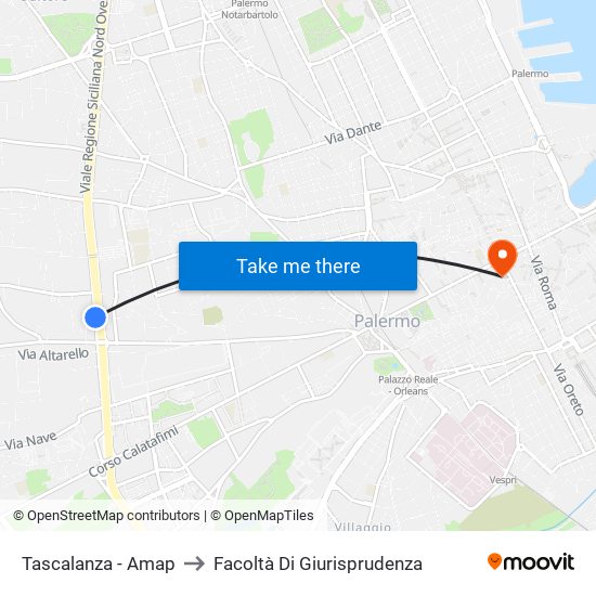 Tascalanza - Amap to Facoltà Di Giurisprudenza map