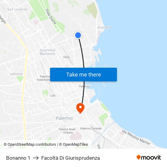 Bonanno 1 to Facoltà Di Giurisprudenza map