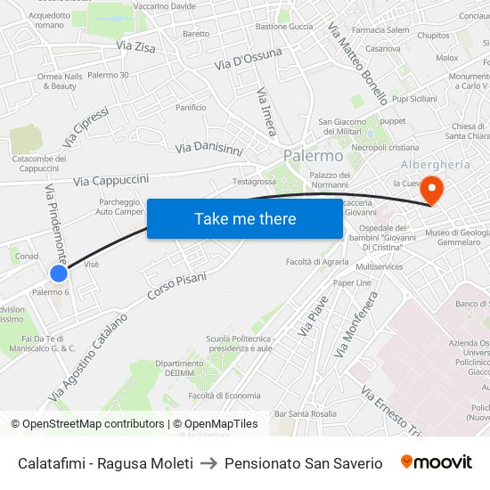 Calatafimi - Ragusa Moleti to Pensionato San Saverio map