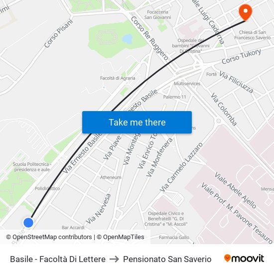 Basile - Facoltà Di Lettere to Pensionato San Saverio map