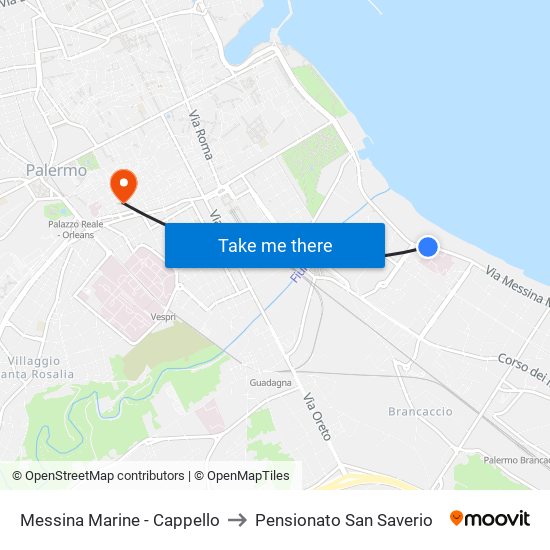 Messina Marine - Cappello to Pensionato San Saverio map