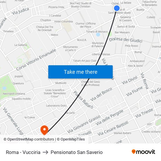 Roma - Vucciria to Pensionato San Saverio map