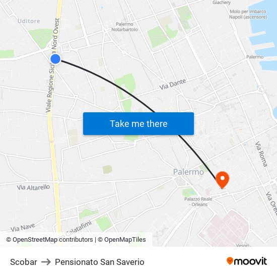 Scobar to Pensionato San Saverio map