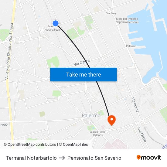 Terminal Notarbartolo to Pensionato San Saverio map