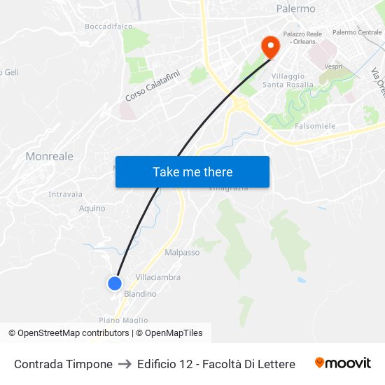 Contrada Timpone to Edificio 12 - Facoltà Di Lettere map