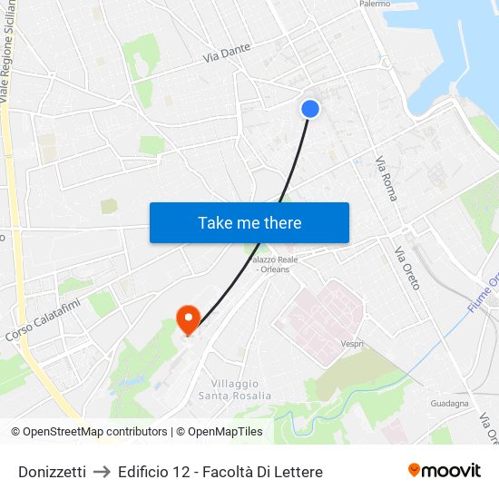 Donizzetti to Edificio 12 - Facoltà Di Lettere map