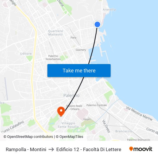 Rampolla - Montini to Edificio 12 - Facoltà Di Lettere map