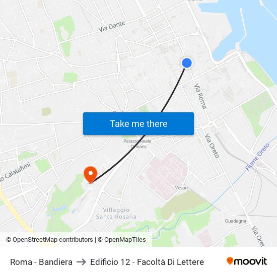 Roma - Bandiera to Edificio 12 - Facoltà Di Lettere map