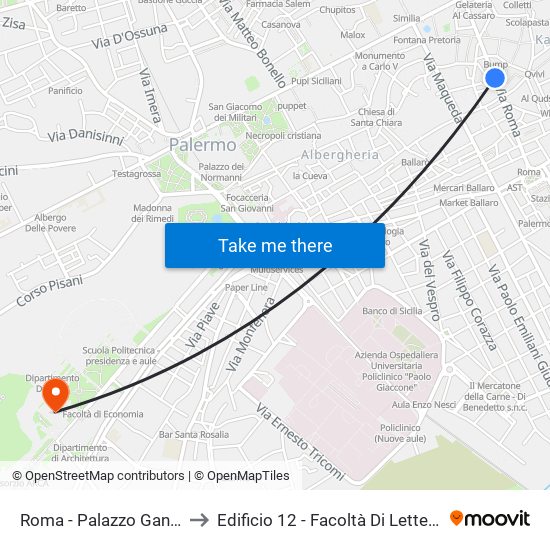 Roma - Palazzo Ganci to Edificio 12 - Facoltà Di Lettere map