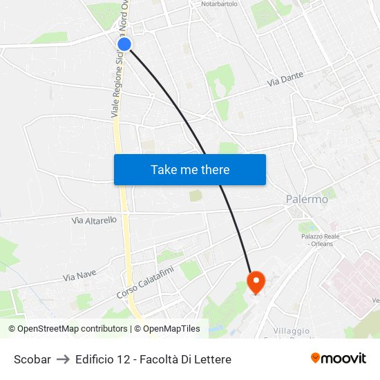 Scobar to Edificio 12 - Facoltà Di Lettere map