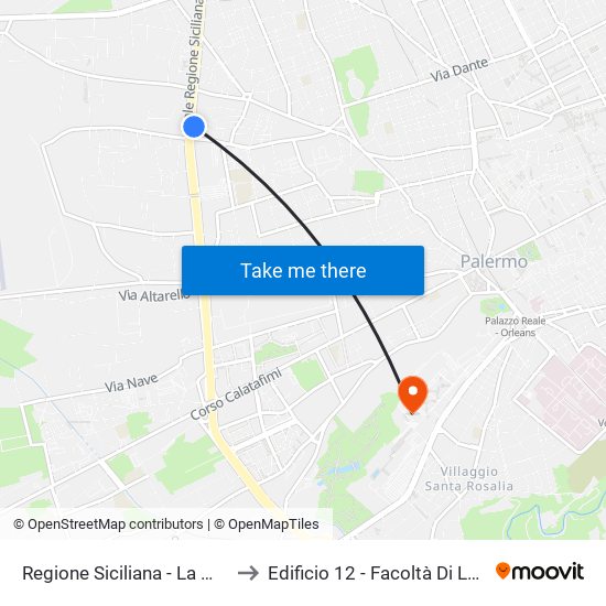 Regione Siciliana - La Manna to Edificio 12 - Facoltà Di Lettere map